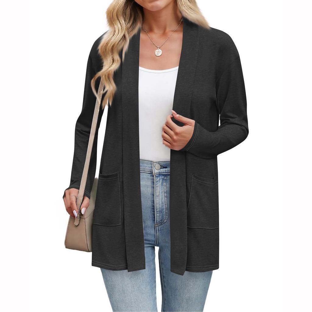 Women's Lightweight Cardigan Sweaters Open Front Long Sleeve Casual Loose Thin Cardigans With Pockets