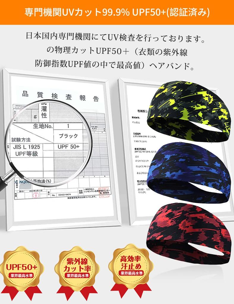 Men's Sports Headband, UPF 50+ Certified, High Sweat Absorption, Gentle On Skin, High Elasticity, Quick Dry, Antibacterial, Odor Control,