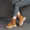 Johnature Retro Genuine Leather Women's Shoes Round Toe Thick Sole Versatile Short Boots