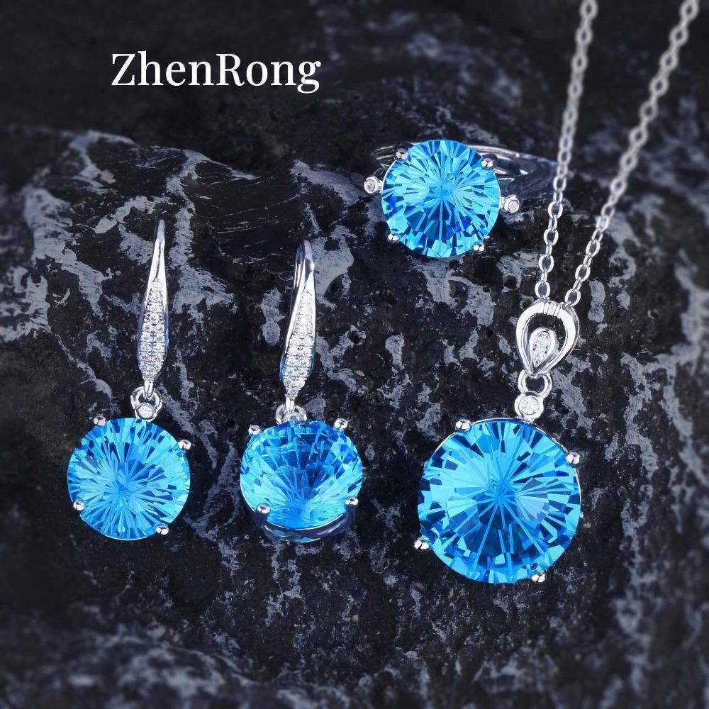 

Women Topaz Jewelry Set 10ct Citrine Open Ring Gemstone Pendant Earrings