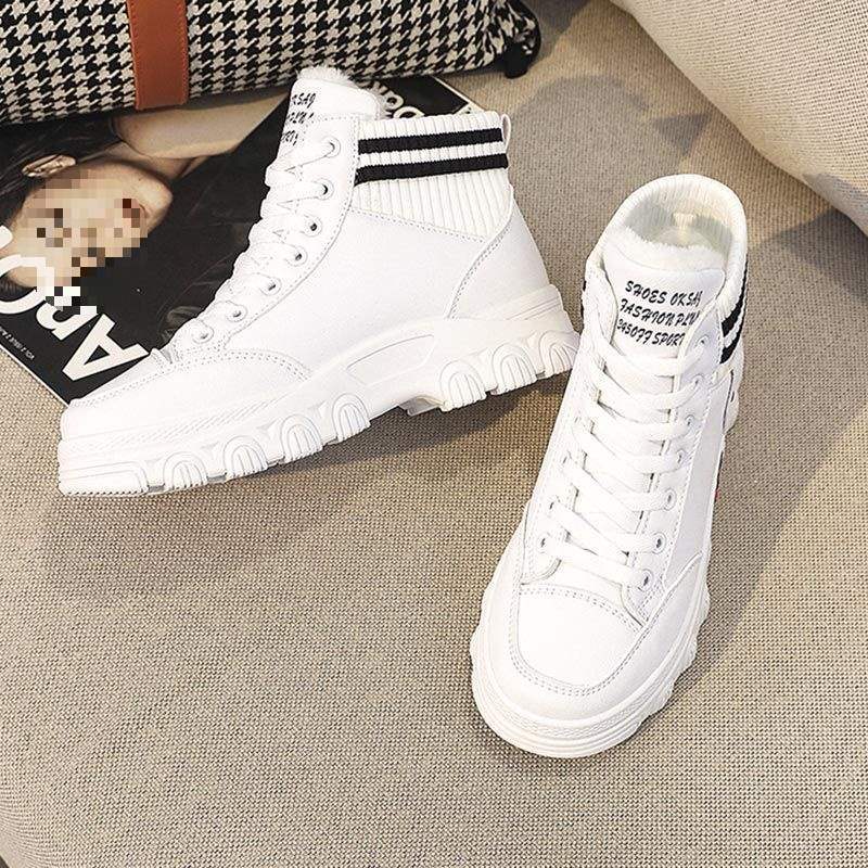 Fleece thickened high-top canvas shoes for women's winter students, Korean version of versatile flat bottom 2025 new thermal cotton shoes for women