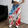 Women Plus Size Loose Straight Leg Full Length Pants Red White Blue Star Stripe Printed