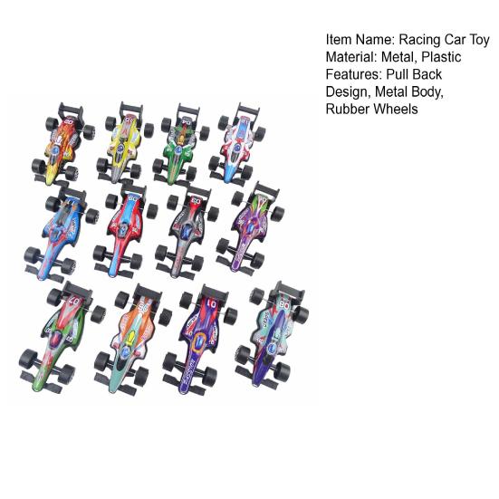 12Pcs Kids Racing Car Toy Pull Back Formula 1 Race Car Model Metal Body Rubber Wheels Die-cast Vehicle Decoration Toddlers Boys Birthday Gift