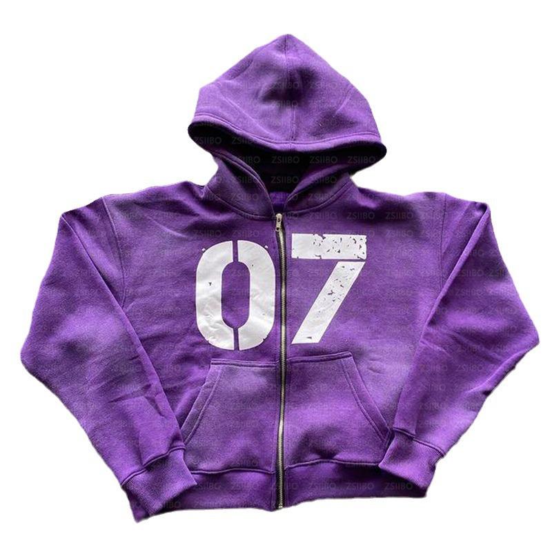 European & American Trendy Hooded Cardigan: Street Hip Hop Style Sweatshirt with Digital 07 Print