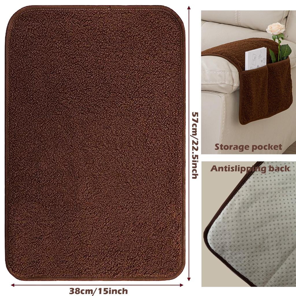 Lambswool Sofa Armrest Pad Set with Storage Pocket (3-Piece)