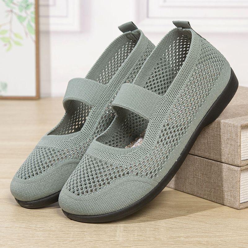 Summer New Cloth Shoes Breathable Mesh Soft Sole Walking Casual Shoes Flying Woven Shoes Comfortable Single Shoes