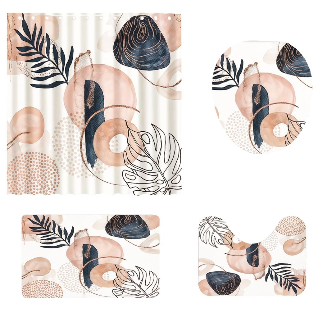 Shower Curtain Set Mid Century Curtains Bathroom Set Non-Slip Bohemian Style Set Decor Floor Rug Bath Mats Toilet Lid Cover
