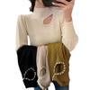 2023 Puff Sleeve Knit Top for Women: Sexy Hollow-Out Beaded Half-High Collar Sweater, Perfect for Autumn/Winter.