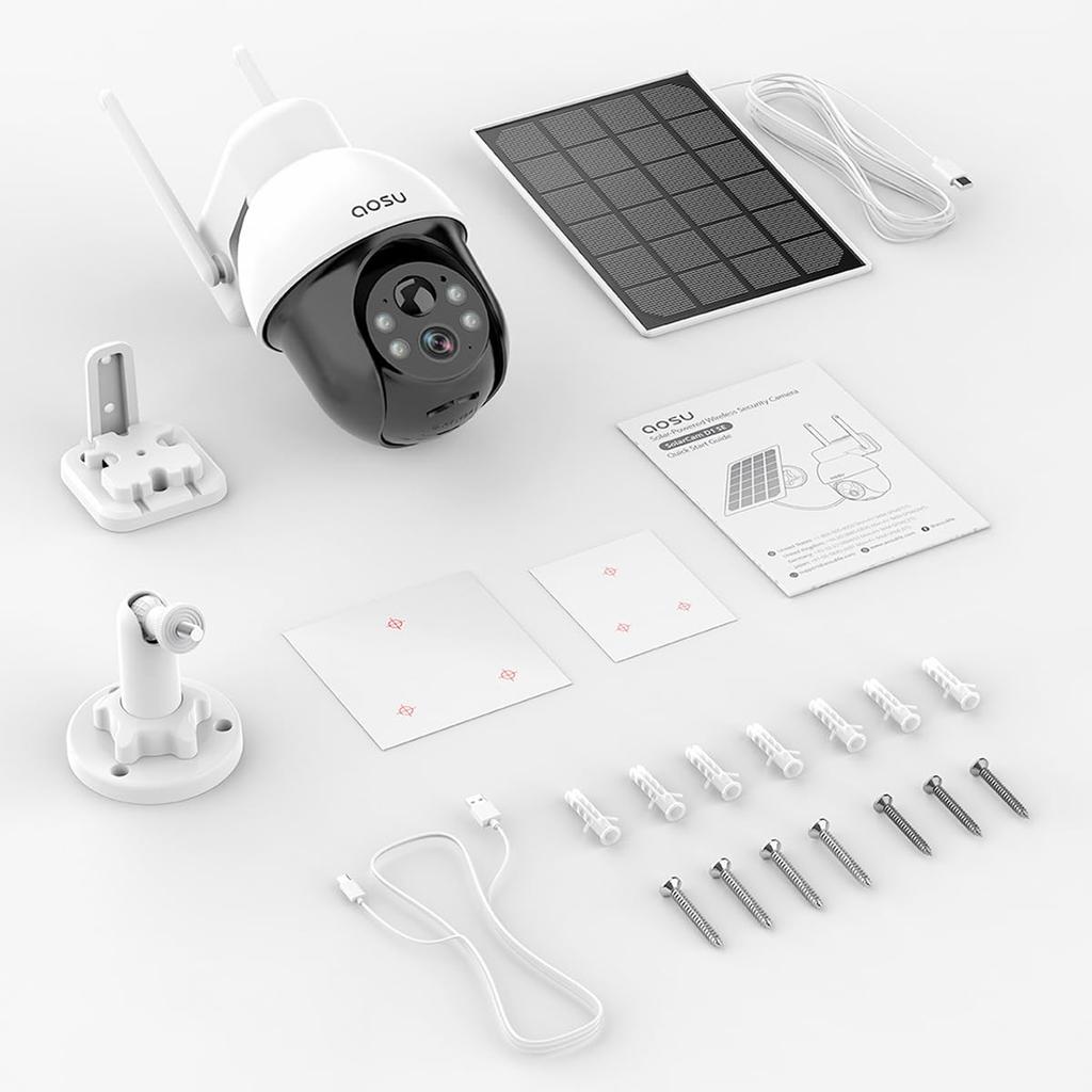 aosu Outdoor Security Camera No Power No Wiring 3 Megapixel Solar-Powered [Automatic Tracking, 360° Rotation, Motion/Human/Presence Detection, Supply,