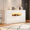 Bildwechsel )140*30*82cm Wohnzimmer Sideboard, mit 3 Schubladen und 5 Schränken, Hochglanz Kommode mit LED-Lichtleiste, MDF, weiß