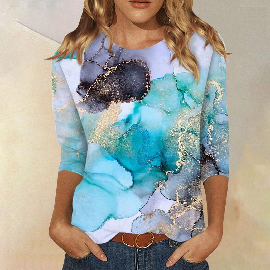 Vår och Höst Rundhals Blommönster 3D Kreativ Personlig Färgglad Tryckt Topp Trendig Casual Långärmad Dam T-shirts