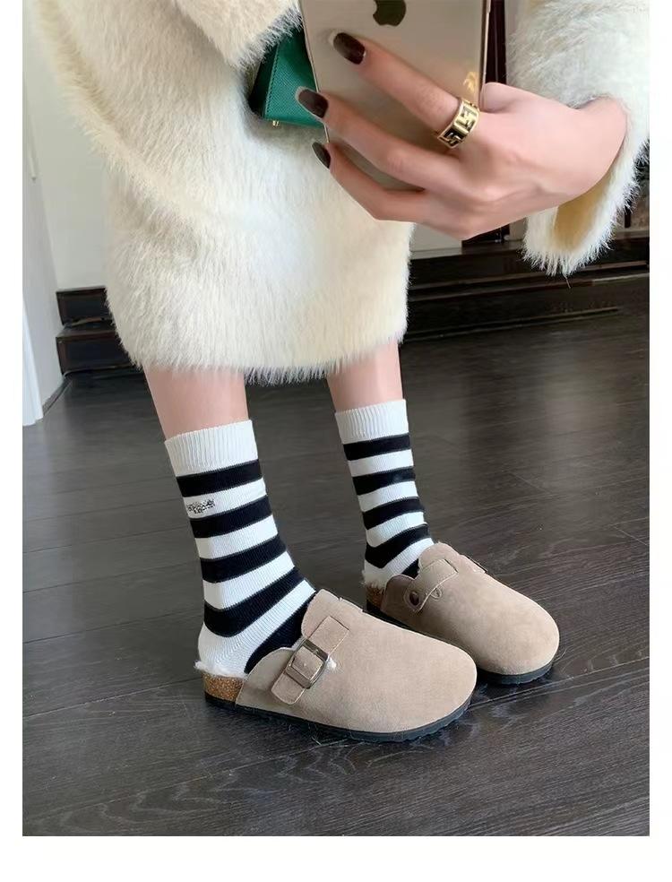 Cowhide version~ Soft-soled bag head half-drag thick-soled one-pedal flat-soled leather shoes for women