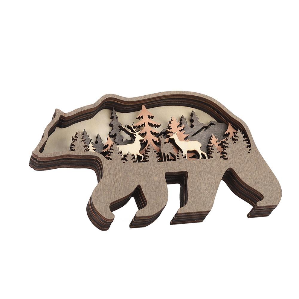 with Light Forest Animal Wood Crafts 3D Luminous Wooden Animal Ornament Wood Animal Craft Home