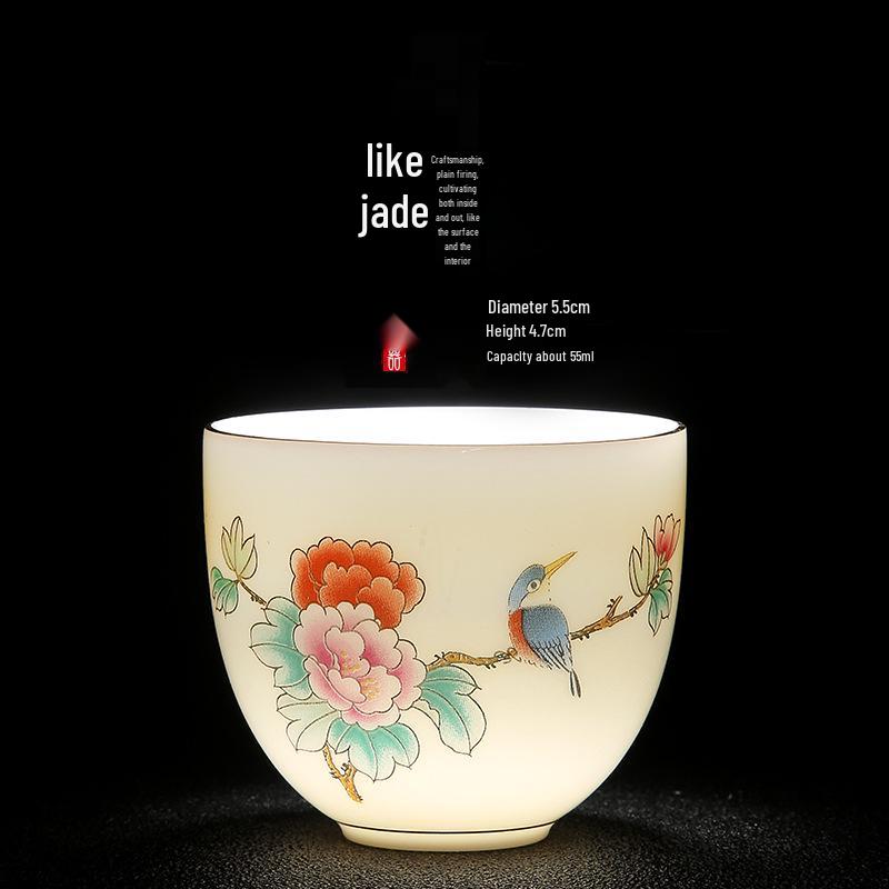 Фарфоровая пиала для чая с жиром овцы и нефритом: Китайская керамическая чашка мастера для дегустации чая