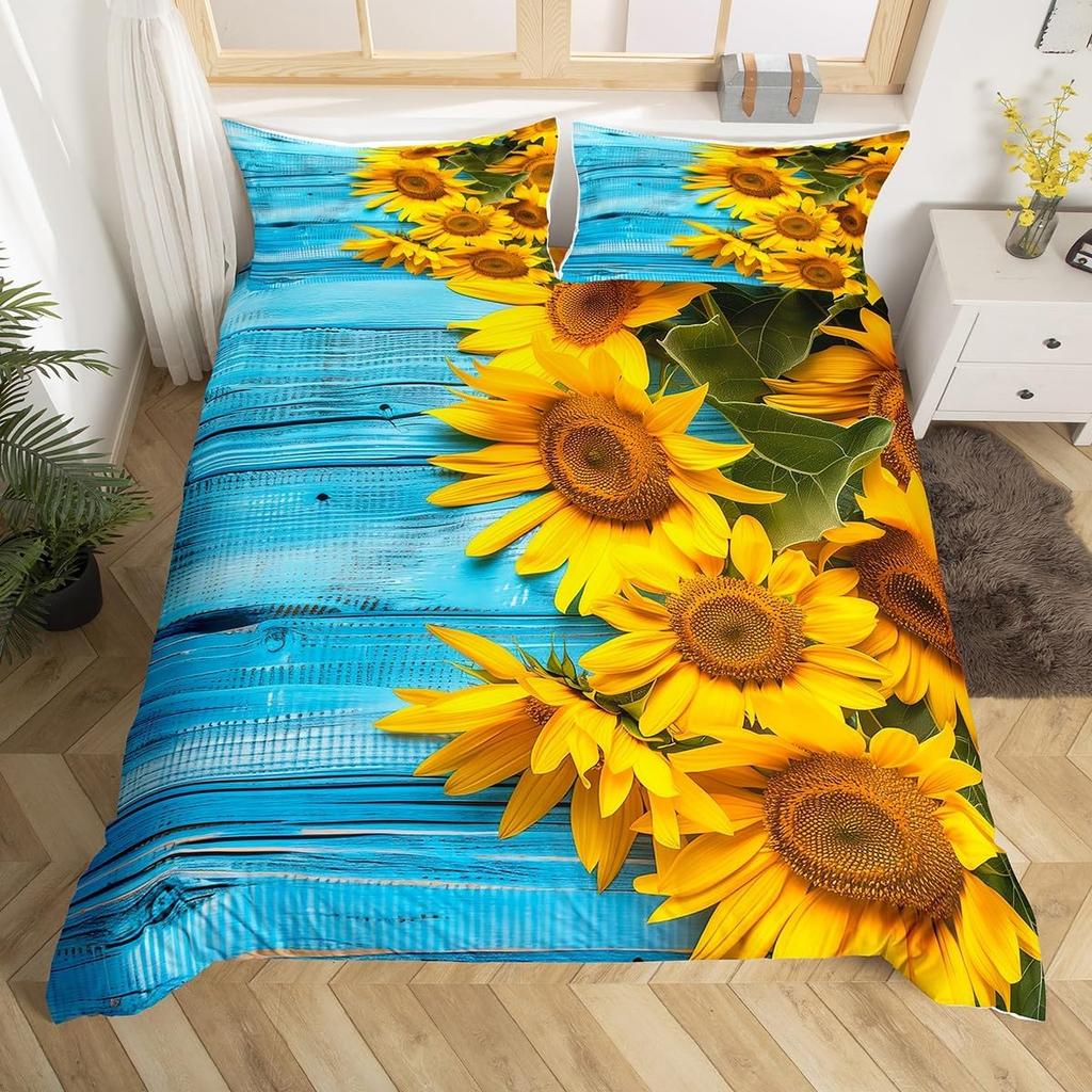 Sunflower Duvet Cover Twin Queen Yellow Flowers Bedding Set Botanical Floral Quilt Cover Garden Bloom Bedding with 2 Pillowcase