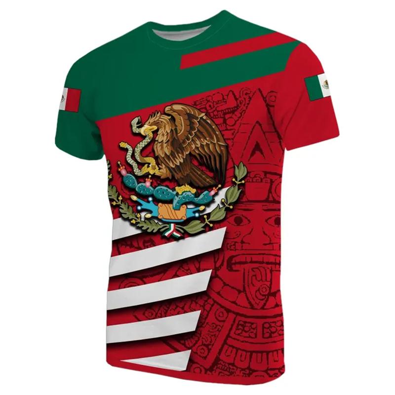 Mexico National Flag T Shirts For Men Fashion Mexican Eagle Pattern Short Sleeve Oversized T-shirt Fitness Running GYM Tees Tops