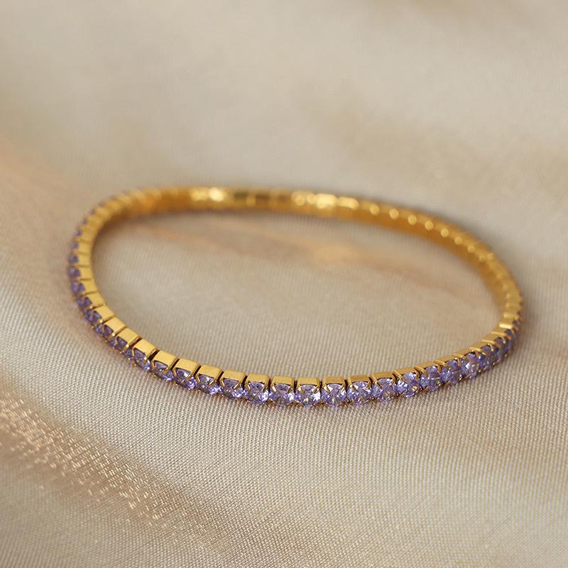 Multicolor Zircon Gold-Plated Titanium Steel Elastic Bracelet