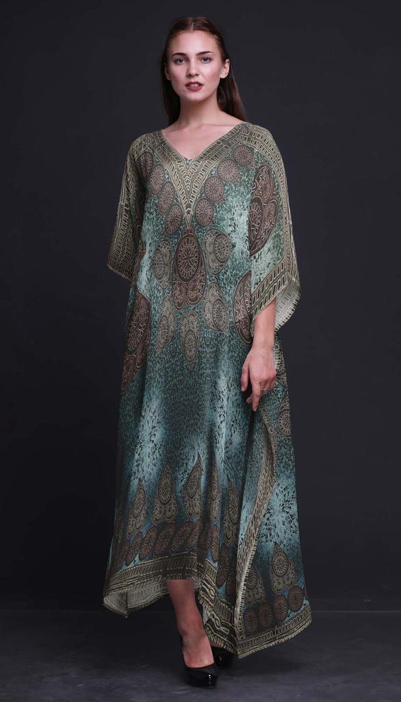 Phagun Floral & Paisley Long Caftan Maxi Dress Beach Swimwear Cover Up Womens