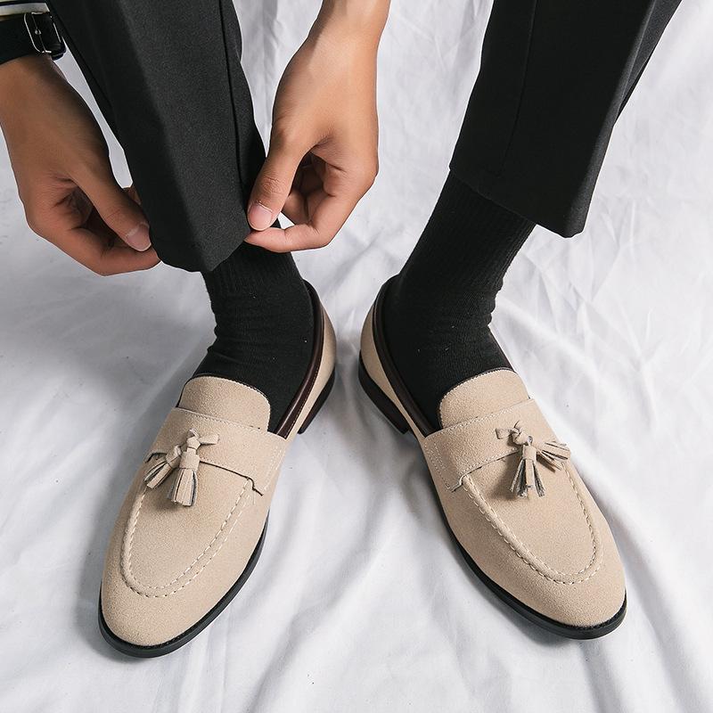 Frosted leather lazy pedal beanie shoes men's business casual leather shoes nightclub hairstylist trendy shoes