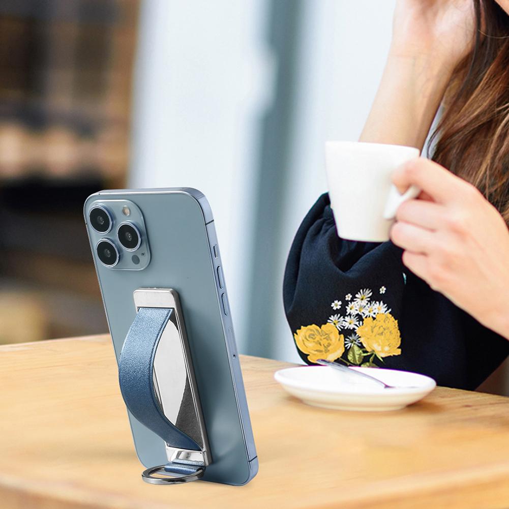 Ultra-Thin Mobile Phone Holder With Leather Wristbands Portable Pull-Out Adhesive Phone Stand Sticker Phone Bracket For Home