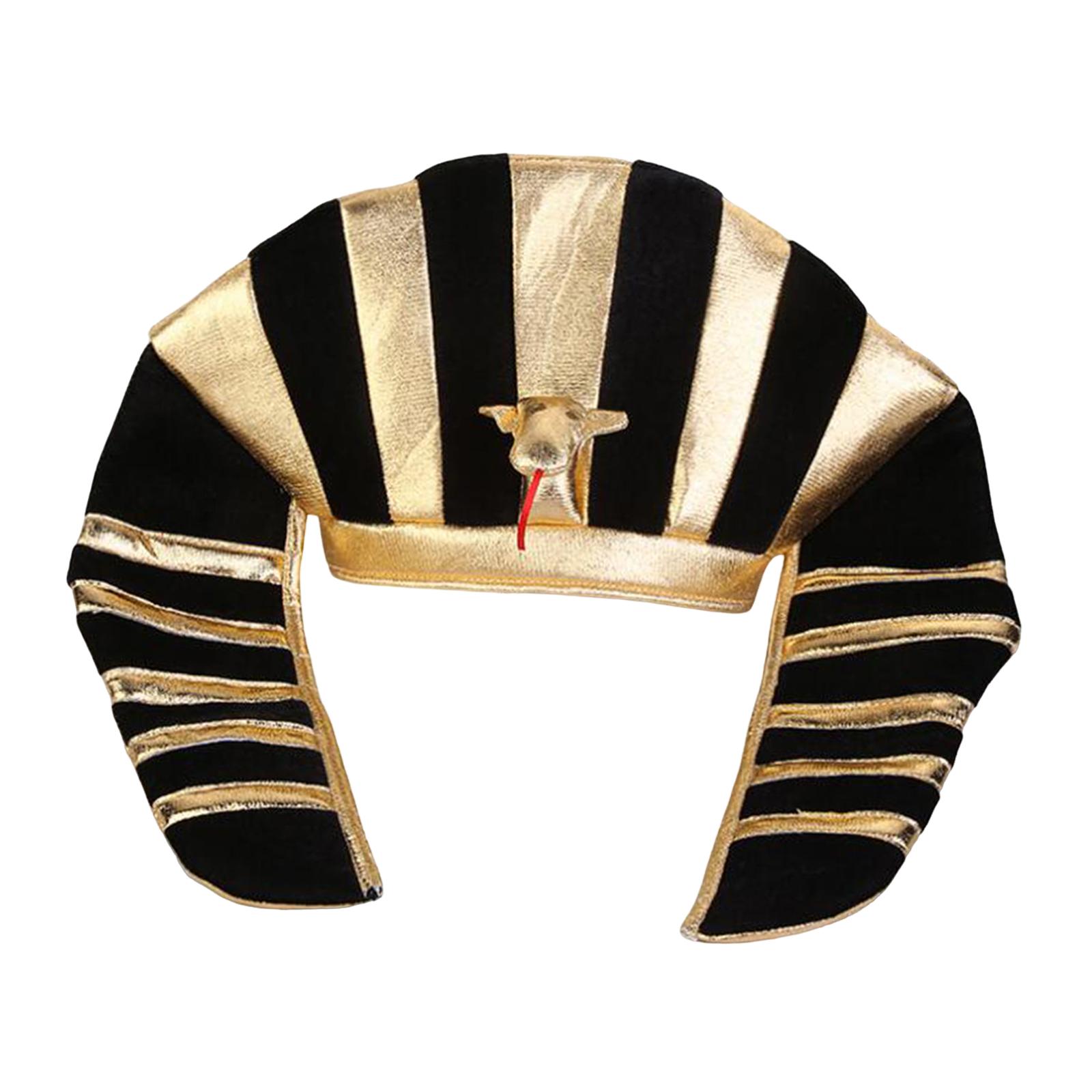 Halloween Egyptian Pharaoh Hat Durable Versatile Accessory Black and Gold Pharaoh Headdress for Most Teens and Adults