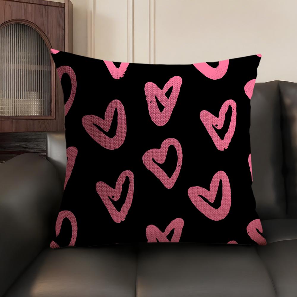 Fashion Love Heart Cushion Cover Natural Linen Organic Fabric DoubleSided Printing Sofa Home Decor Breathable Environmentally