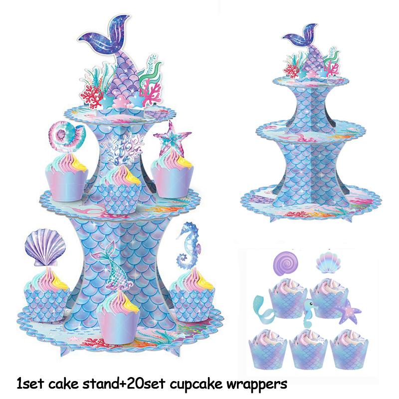 Mermaid Cake Stand Rack Under The Sea Mermaid 1st Birthday Party Decoration Cupcake Holder Girl Little Mermaid Baby Shower Party