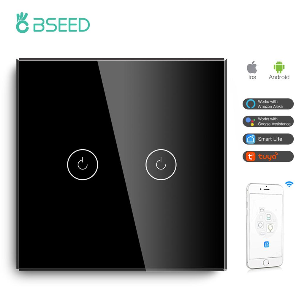 BSEED Wifi 1/2/3 Gang 1 Way Smart Switch LED Buttons Glass Panel Smart Switch Work With Tuya Google Home EU Touch Switch 600W
