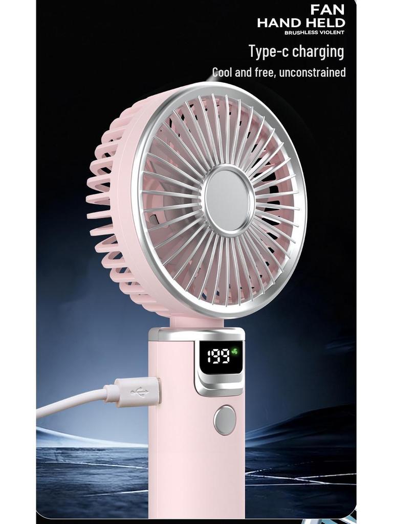 High-Speed Handheld USB Rechargeable Mini Fan with Digital Display