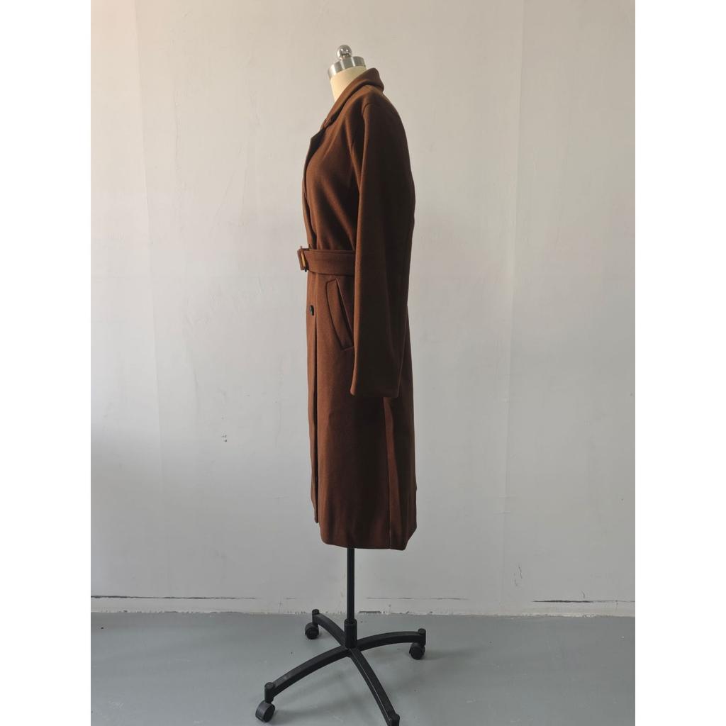 Gabardina Larga de Lana para Mujer Doble Botonadura Cinturón Ajustada Ropa de Abrigo Estilo Europeo y Americano