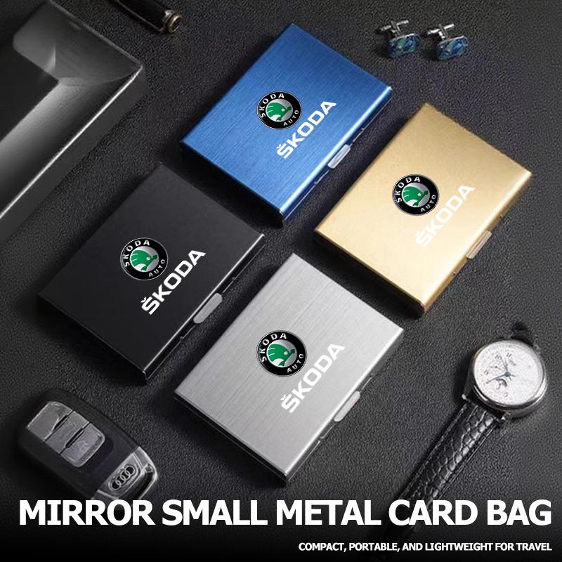 For Skoda RFID Blocking Metal Wallet Clip Credit Card Holder Money Wallets Slim ID Card Case Kamiq Karoq Octavia 2 3 Rapid Scala fsvr64