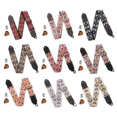 Universal Guitar Strap Adjustable Nylon Shoulder Strap Belt Embroidered Guitar Strap for Acoustic Electric Bass Guitar