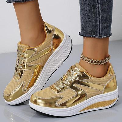 Modne Złote Srebrne Buty na Platformie Koturnie Kobiety Gruba Podeszwa Luksusowe Oddychające Siateczkowe Buty Sportowe Kobieta Casualowe Sneakersy Damskie Buty Trener