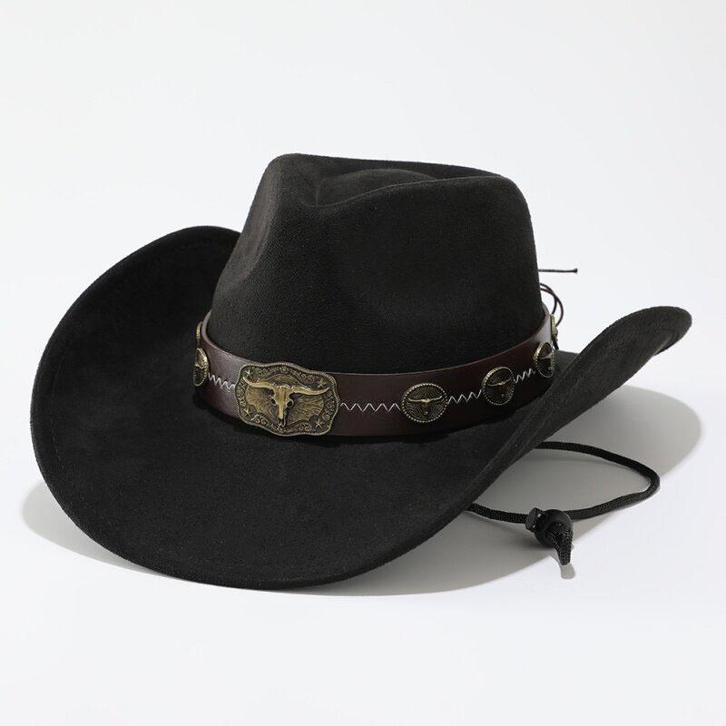 Retro Bull Head Western Cowboy Hat Men and Women, Tibetan Suede Jazz Hat, Hot-selling Curved Top Hat
