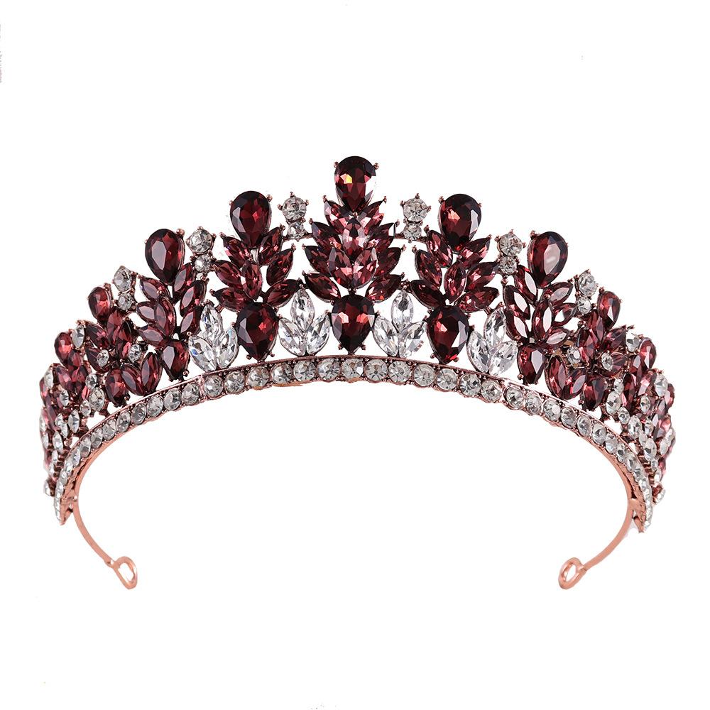 DIEZI Corona de Cristal Ópalo Verde Rosa Dulce Tocado Nupcial Accesorios para el Cabello Elegantes Tiaras de Reina Diademas para Vestido de Boda de Niñas