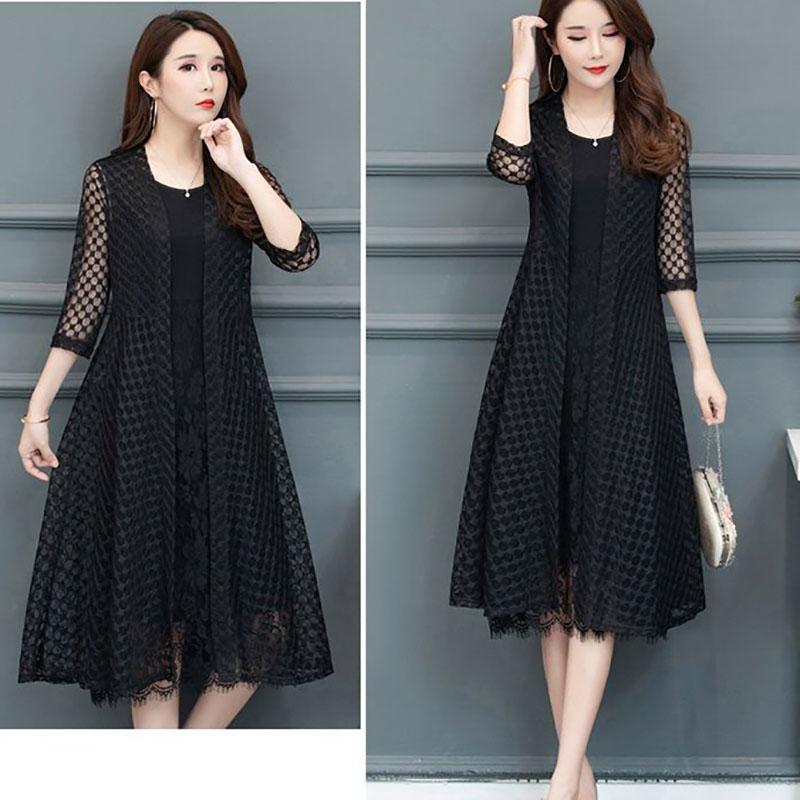 Hemdschal Damen Mittellanges Temperament Sommer Außenstrickjacke Sonnenschutz Außen Drape Top Mesh Mantel