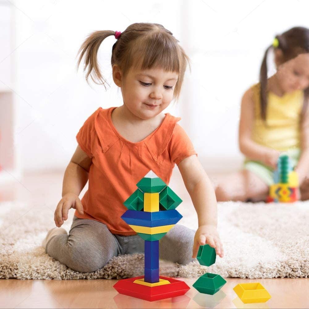 Building Block Toys Pyramid Building Blocks Set Rainbow Tower Stack Toy Pyramid Block Rhombus Toys
