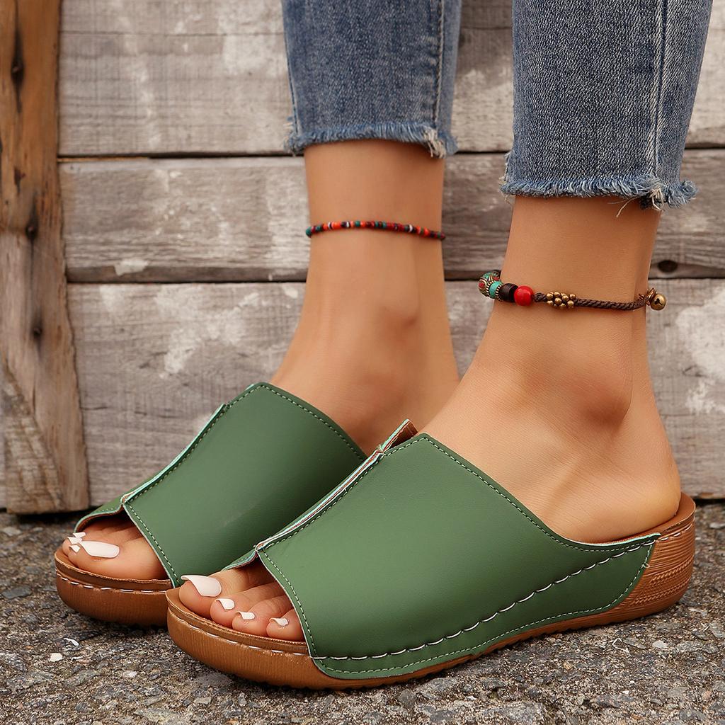 Green Open Toe Women's Wedge Sandals Summer Fashion Breathable Comfortable Slippers Woman Buckle Female Footwear Woman Shoes