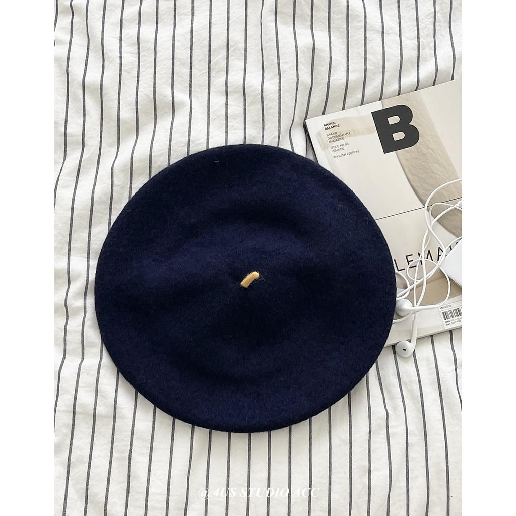 Woolen Beret Hat for Women Autumn and Winter Temperament Retro British Style Painter Hat Contrasting Color Small Chirp Pumpkin Hat Small Face