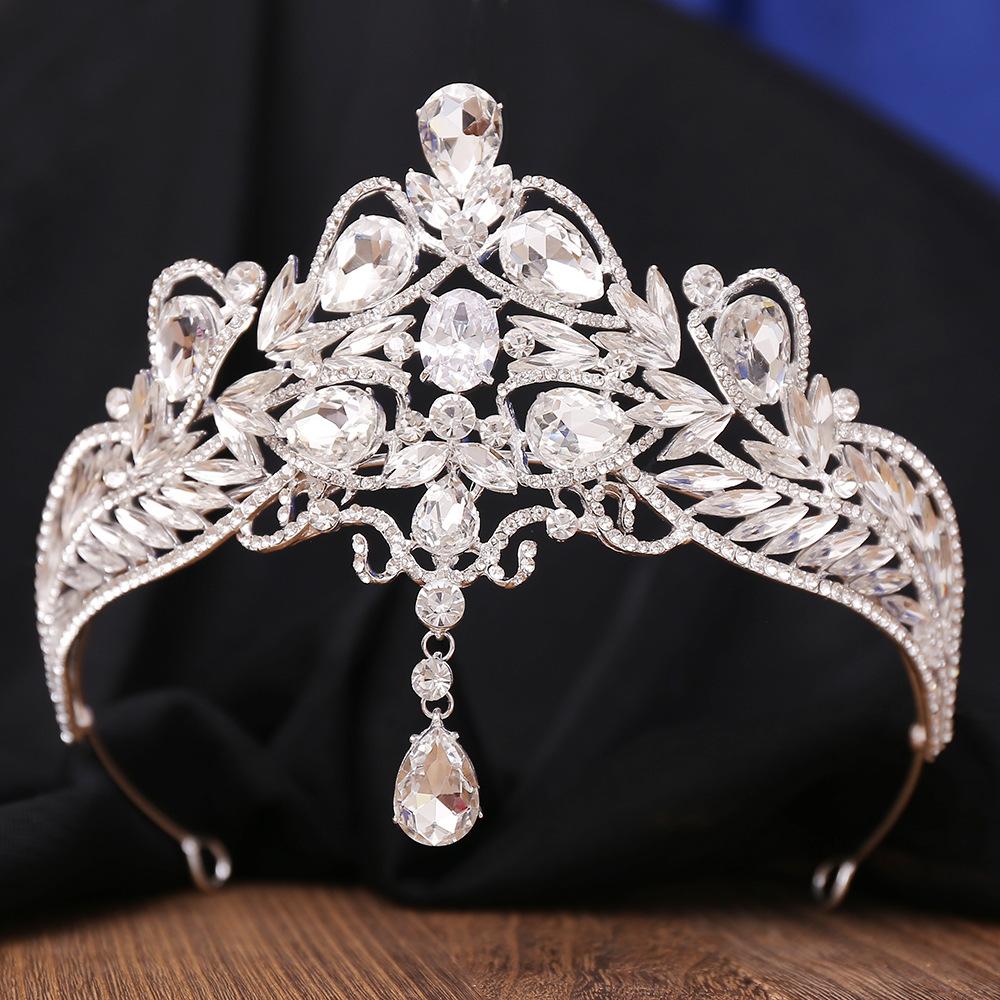 DIEZI Korean Elegant Luxury Bridal Opal AB Crystal Pendant Tiara For Women Girls Wedding Party Crown Hair Accessories Headpiece