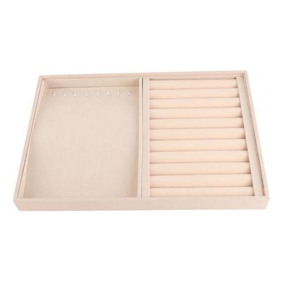 Jewelry Display Tray Bracelet Ring Earring Necklace Holder Storage Plate Case (Beige Flannel)