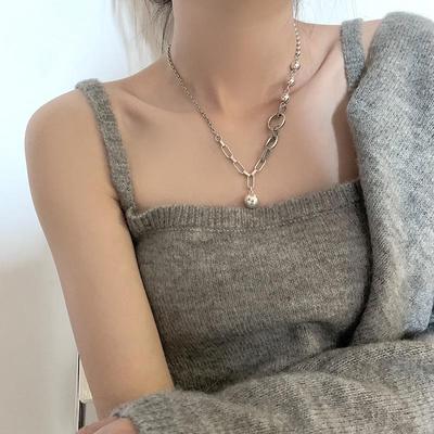 European and American S925 Round Bead Necklace: Retro, Simple Round Ring Clavicle Chain, Trendy Light Luxury Sweater Accessory for Women