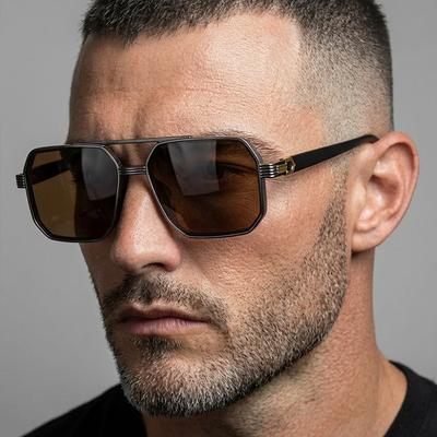3pcs Retro Men'S Double Beam Metal Frame Sunglasses Classic Square Large Frame Casual Sun Glasses Fashion Gradient Eyeglasses
