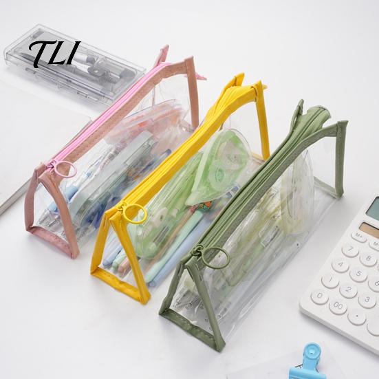 School Supplies Case Transparent PVC Pencil Case, Large Capacity Waterproof Stationery Student Pen Storage Organizer, Durable Zipper Bag for Exam
