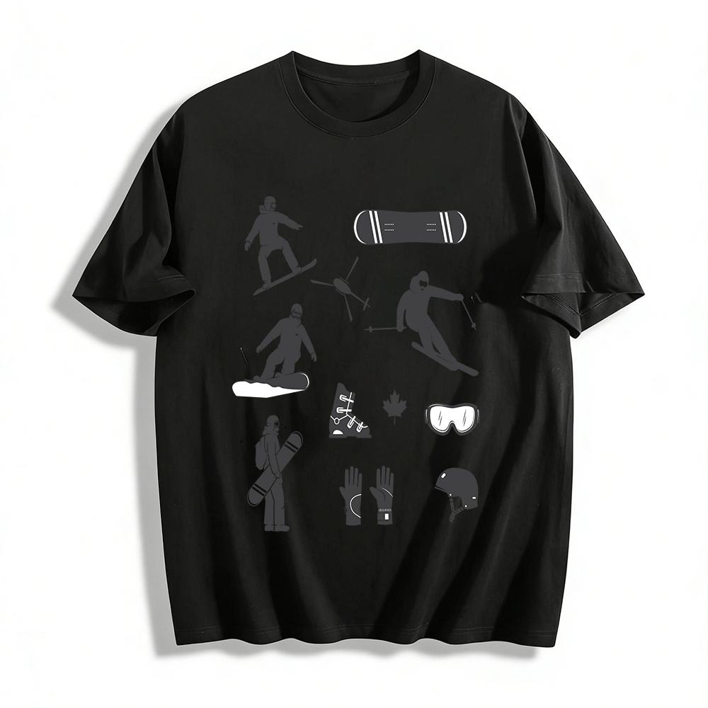 

Snowboarding Skiing Elements Print Top Outdoor Ski Enthusiast Sweatshirt Pure cotton T-shirt XXS