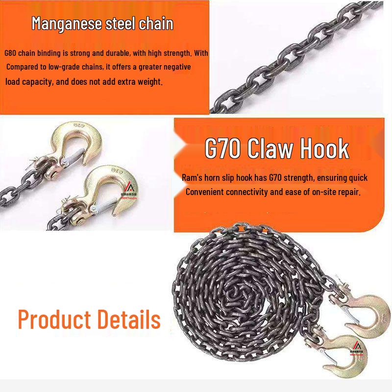 Dual Head Slip Hook Lifting & Unloading Chain for Trailers, Rebar, Crane & Forklift.
