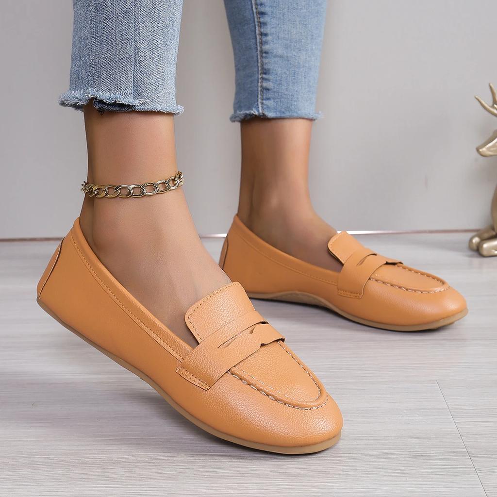 Fashion Women Shoes Soft Leather Shoes with  Loafers Dark Blue Flat Shoes Women's Casual Zapatos Mujer Flats Female Footwear Size 36-43