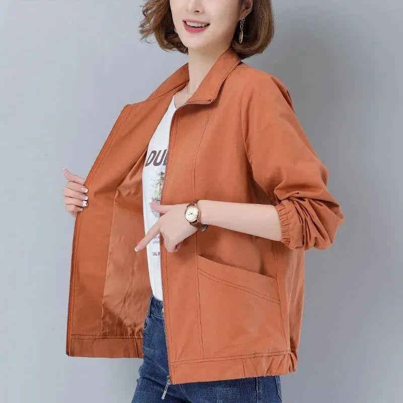 Frauen Plus Größe Frühling Herbst Koreanische Plus Größe Futter Windjacke Kordelzug Taille Stehkragen Jacke