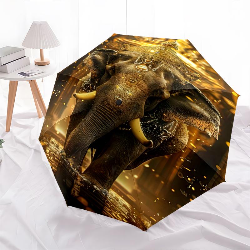 1 Stück Elefanten-Thema Regenschirm Tragbarer Faltregenschirm Eisenrahmen Lochknochenstruktur Outdoor Heimregenschirm A19