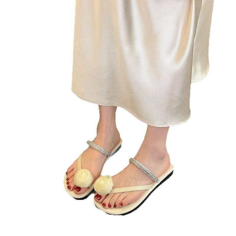799-16 Rose decorative flat-bottomed set of toe cool slippers 2025 new summer temperament outer wear toe women's sandals